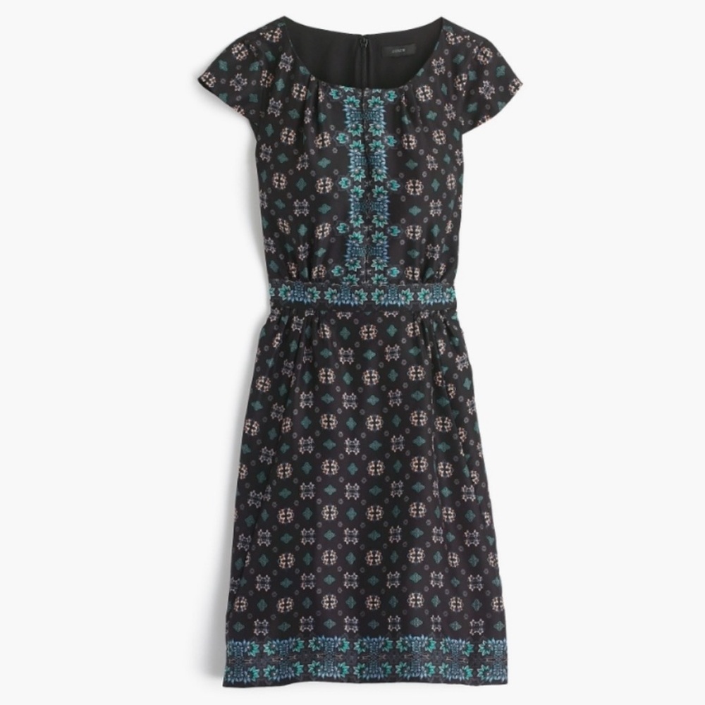 J crew silk capped sleeve dress in mirrored green